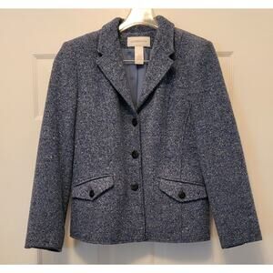 Vintage Liz Claiborne Blue Tweed Fitted Jacket Blazer Size M